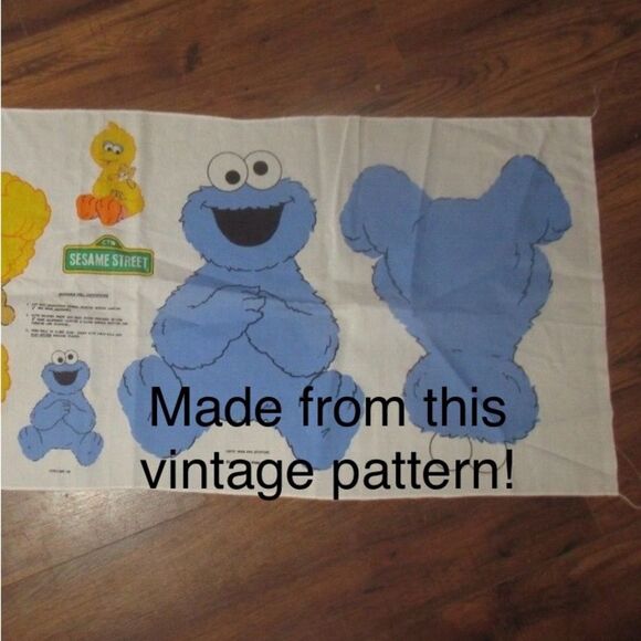 SESAME STREET Vintage COOKIE MONSTER pillow/toy handmade - 1970's - Picture 3 of 3